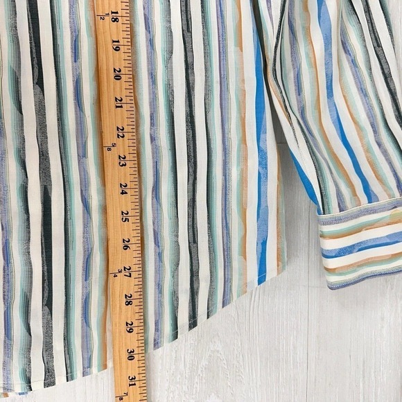 Robert Graham Mens Button Up Shirt XL Flip Cuff Striped Blue White Long Sleeves - Picture 13 of 15
